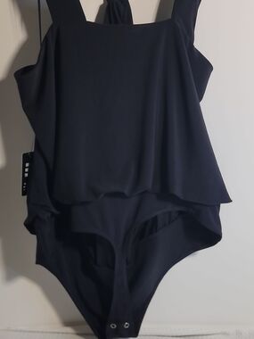 Express Black Ribbed One-Piece with Branded Neckline